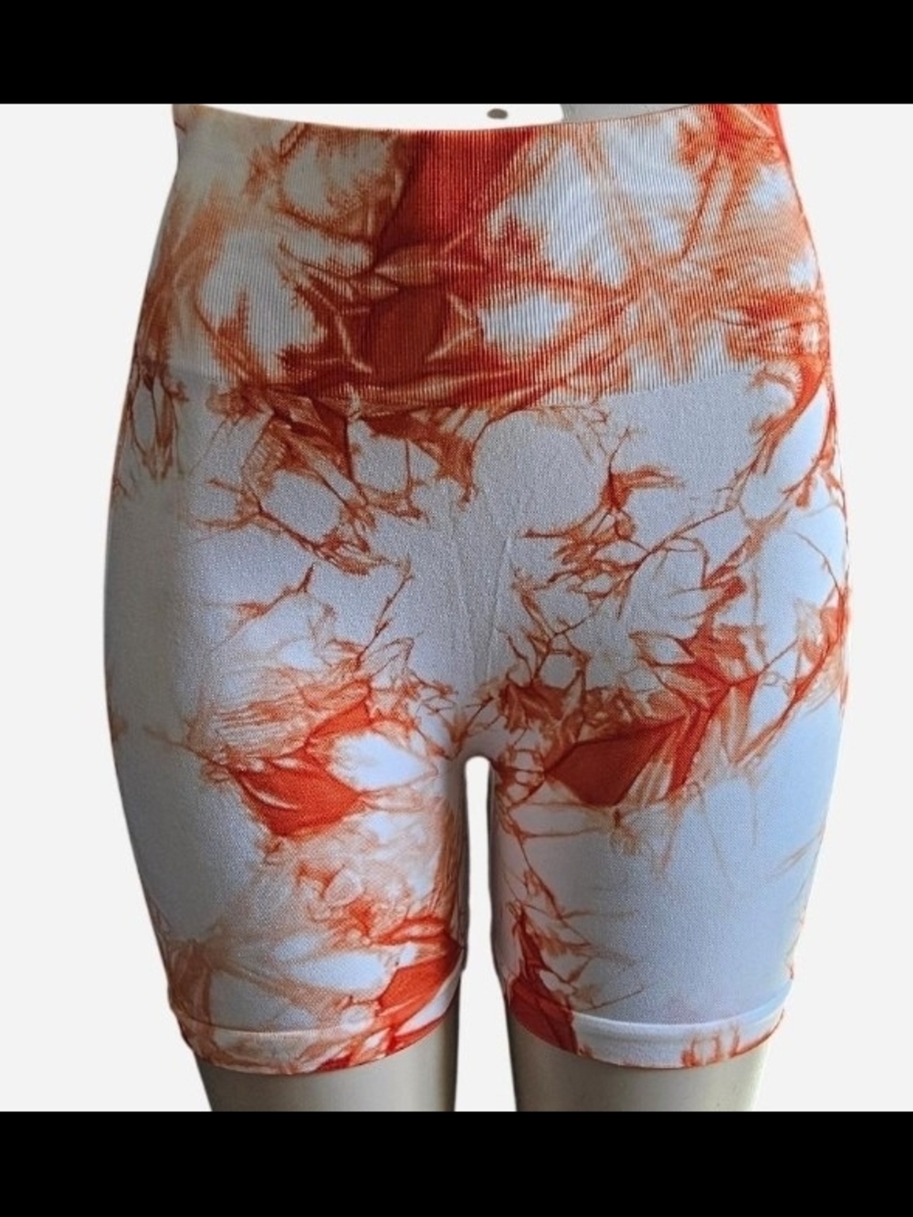 High-Waist Orange Tie-Dye Bike Shorts - Women